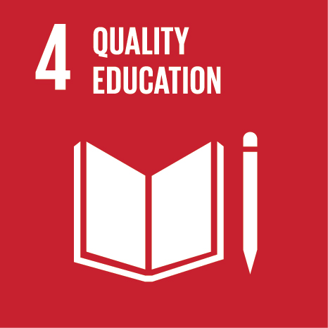 Icon and Link to the United Nations sustainable development goal page for Quality Education