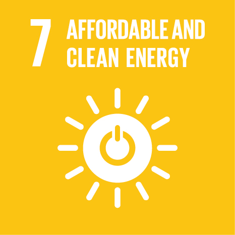Icon and Link to the United Nations sustainable development goal page for Affordable and Clean Energy