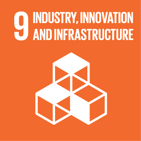 Icon and Link to the United Nations sustainable development goal page for Industries, Innovation and Infrastructure