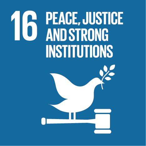 Icon and Link to the United Nations sustainable development goal page for Peace, Justice and Strong Institutions